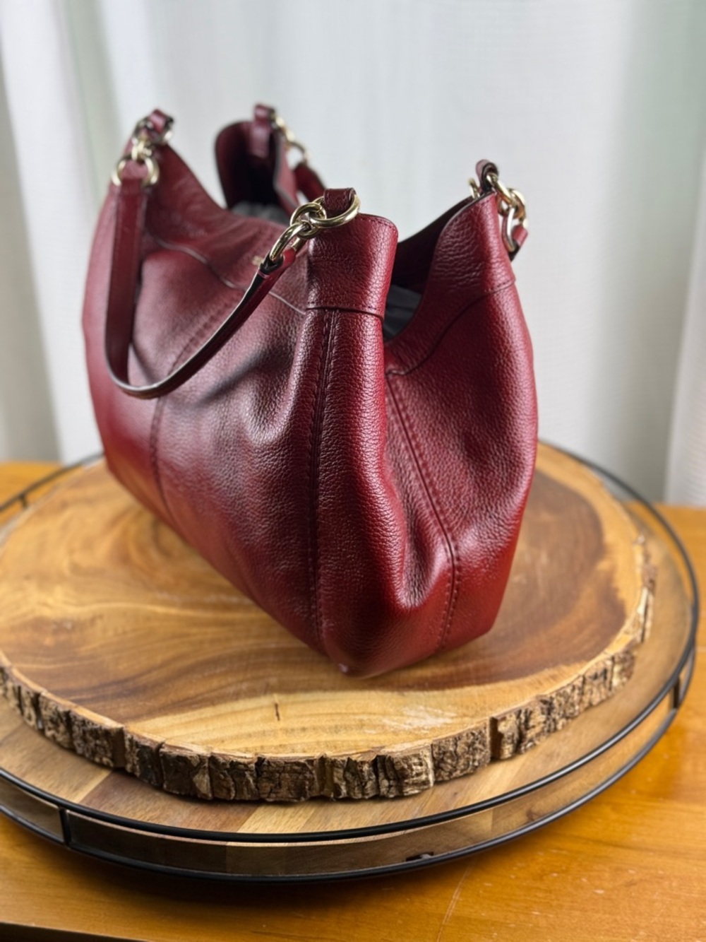 Coach Pebbled Leather Shoulder Hobo in Burgundy Red - Picture 4 of 10